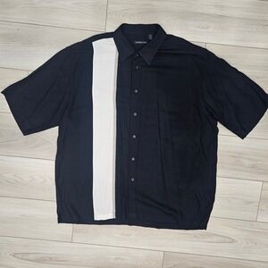 Van Heusen Mens XXL 2XL Black Button Down Short Sleeve Colorblock‎ Bowling Shirt